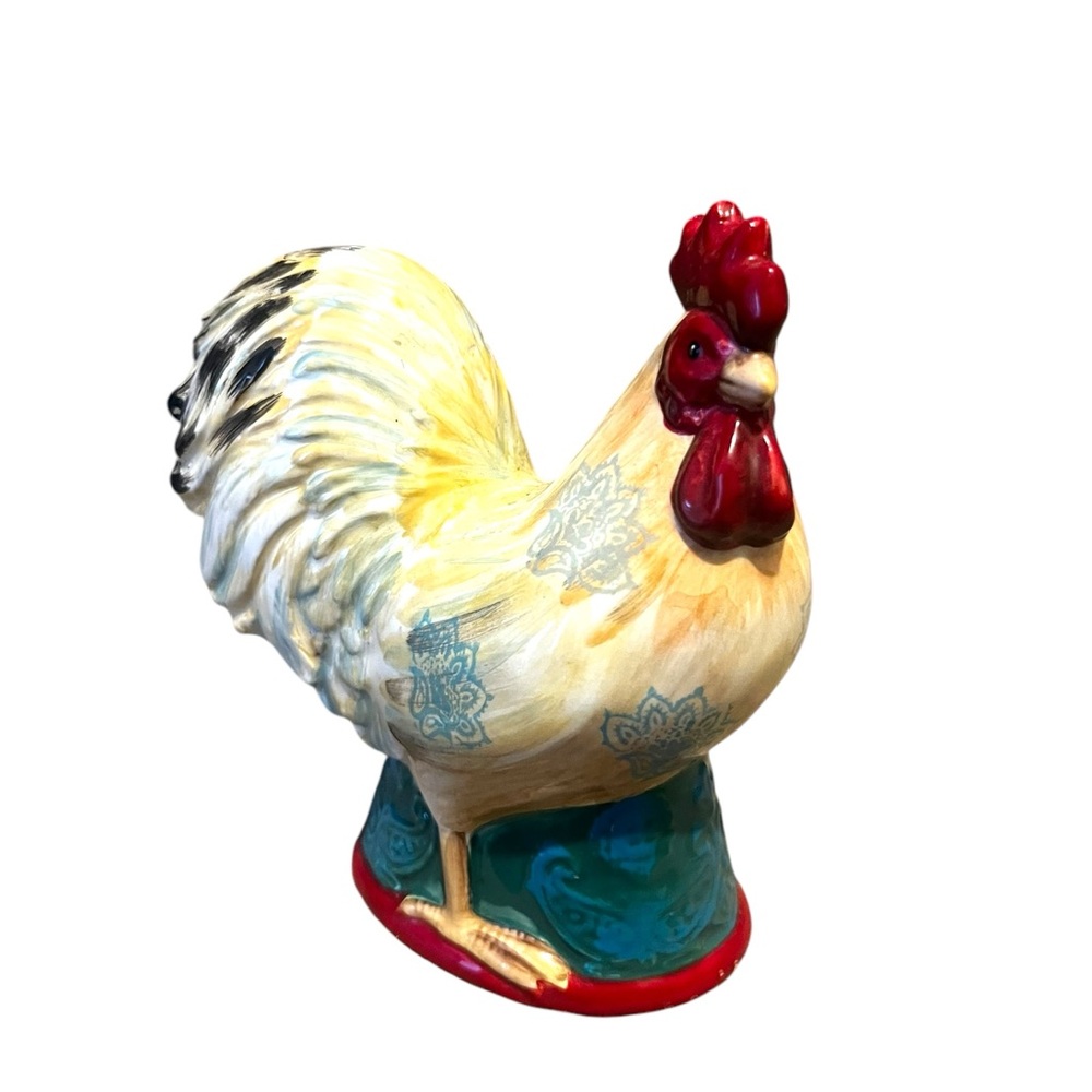 Rooster Pepper Shaker Ceramic Farmhouse Kitchen Decor White Red Blue Country